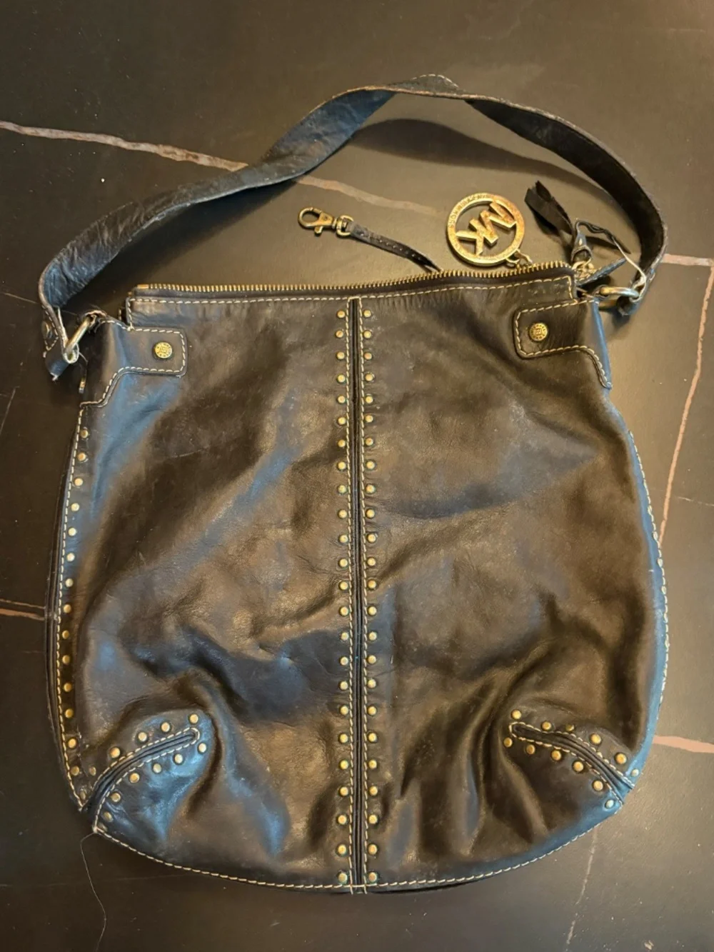 Michael Kors Astor Studded Black Leather Hobo Bag Garage Blowout